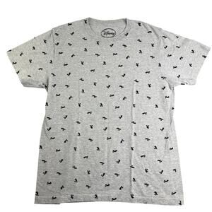 Disney Mickey Mouse All Over Print Gray T Shirt Mens Medium Crew Neck Tee